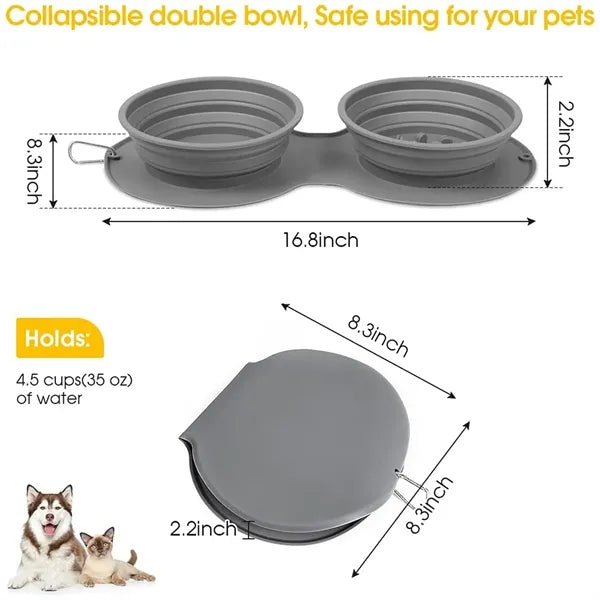 Collapsible Duall Silicone Dog Bowl