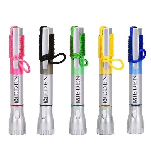 Portable LED Flashlight Ballpoint Pen with Lanyard