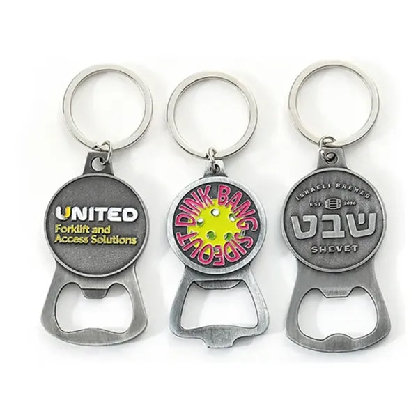 Metal Badge Bottle Opener w/ Split KeyRing Attachment