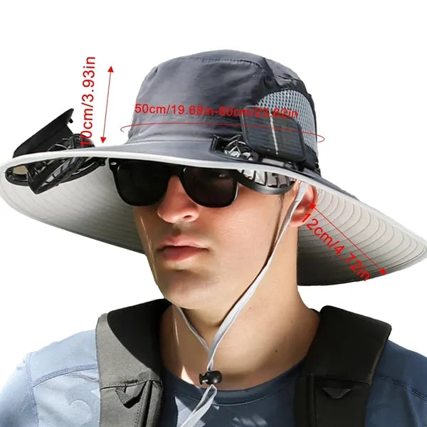 Sun Hat with 2 Solar Fan Wide Brim for Outdoor Summer