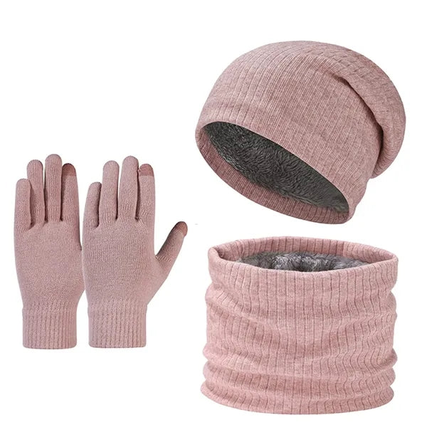 Winter Knit Hat, Scarf, and Gloves Set