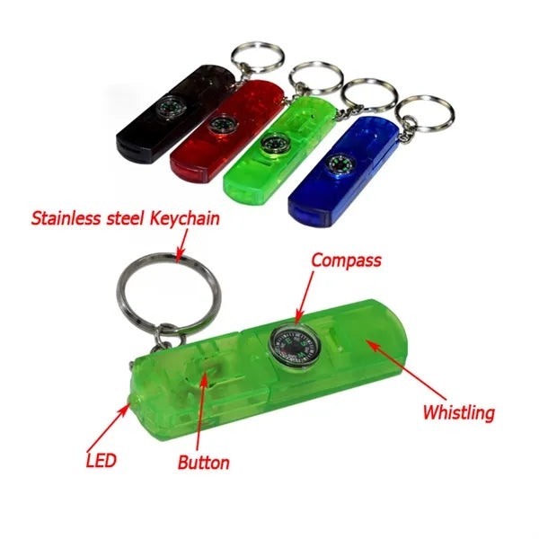 Keychain Light Safety Whistle With Compass