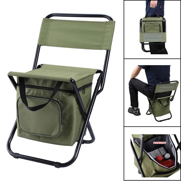 Portable Folding Ice Cooler Chair with Storage and Backrest