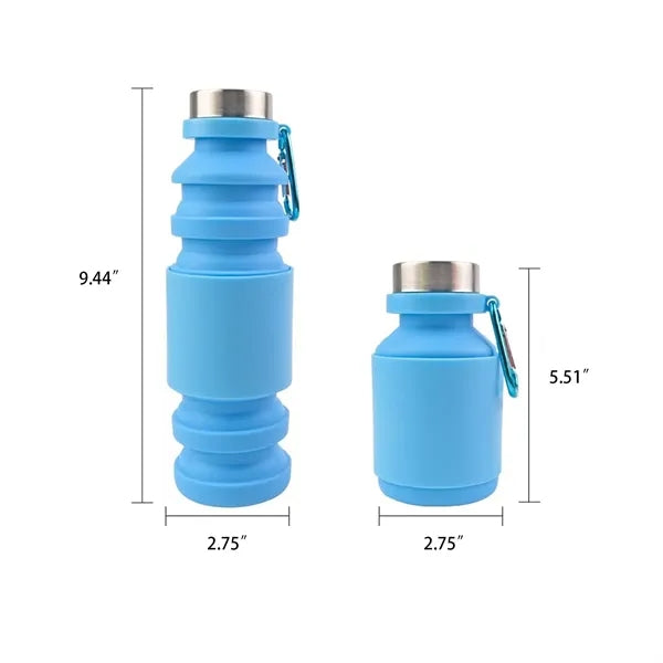 18oz. Collapsible Silicone Water Bottle With Carabiner Lid
