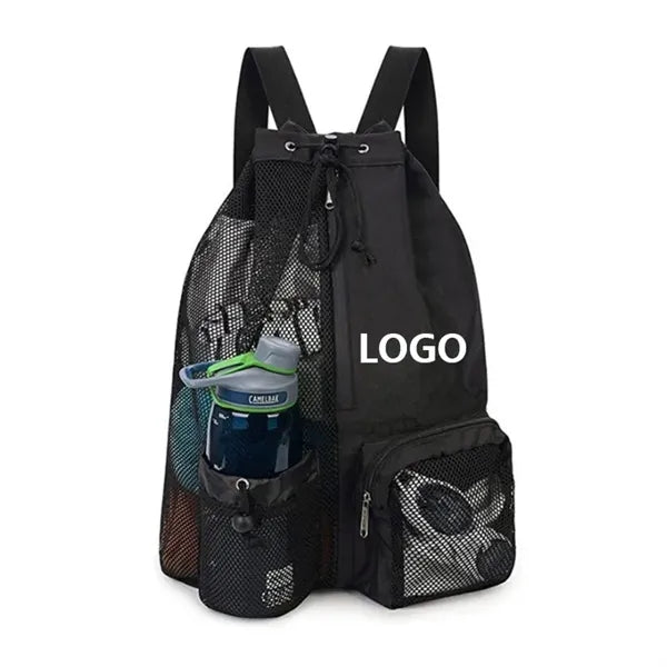 Portable Mesh Drawstring Backpack With Wet Pocket