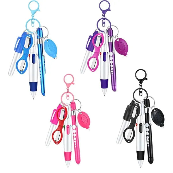 6pcs Nursing Set LED Flashlight Folding Scissors Keychain