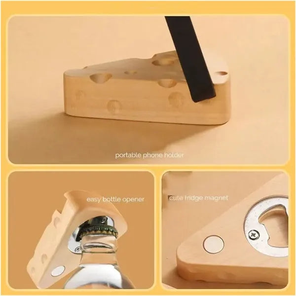 Cute Cheese Shape Portable Magnetic Wooden Bottle Opener