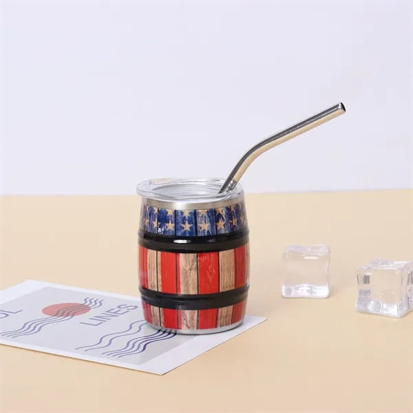 Barrel Shape SS Shot With Lid And Straw