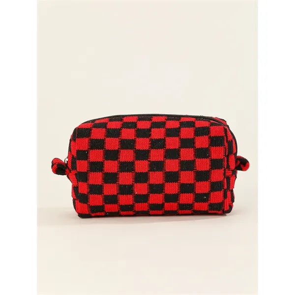 Checkered Zipper Pouch Cosmetic Makeup Bag for Purse