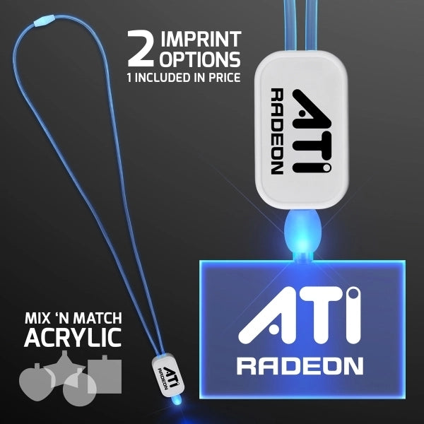 LED Green Lanyard with Acrylic Rectangle Pendant-