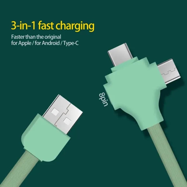 Retractable 3 in 1 Black Charging Cable Lanyard Charger Cord