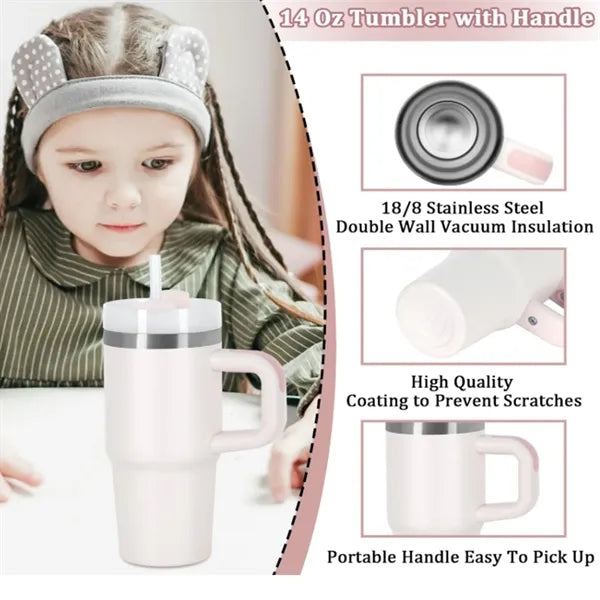 14OZ Insulated Tumbler with Handle and Straw for Kids