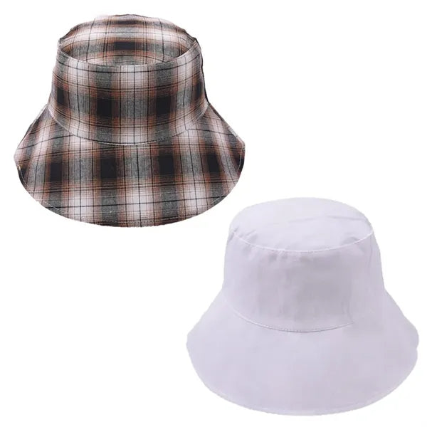 100% Cotton Reversible Plaid Wide Brim Boonie Bucket