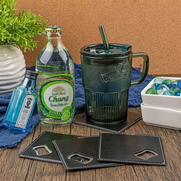 Leather Coaster with Bottle Opener