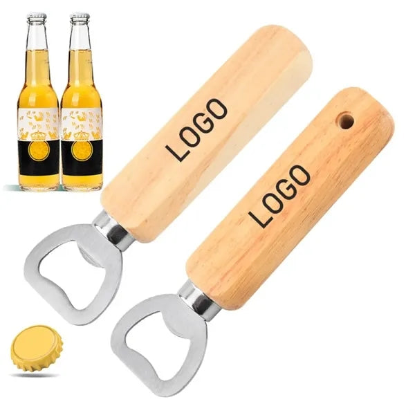 5" Custom Stainless Steel Bottle Opener w/Wooden Handle