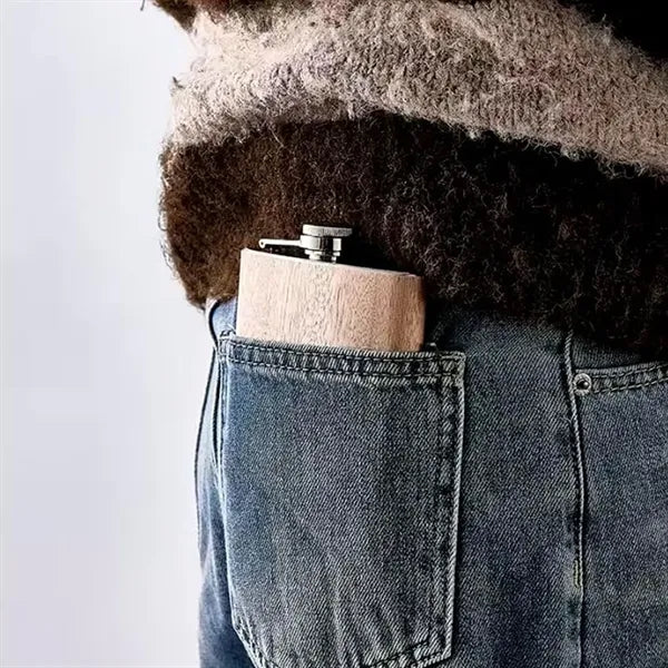 6 oz Handcrafted Wood Wrapped Stainless Steel Flask