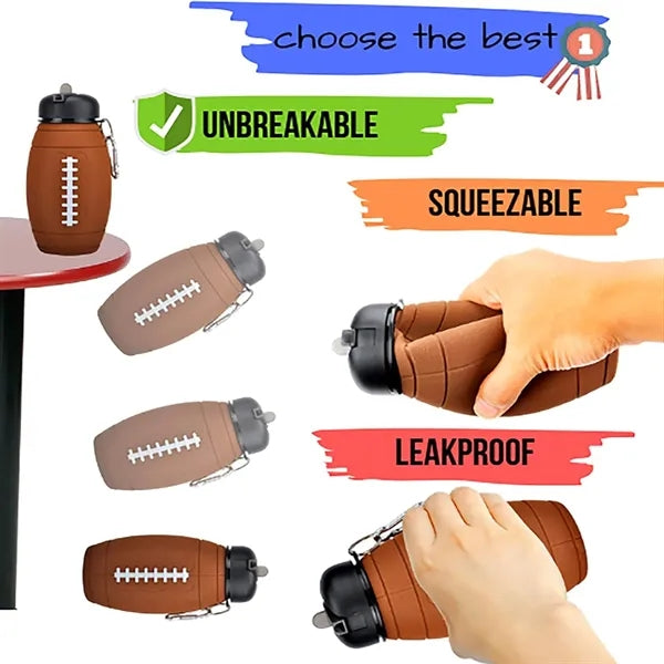 20 Oz Silicone Football Water Bottle Clip-On Collapsible