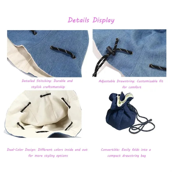 Dual Purpose Drawstring Folding Fisherman's Hat