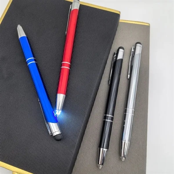 2 In 1 Soft Touch Aluminum Metal Stylus Pen w/Lighted Tip