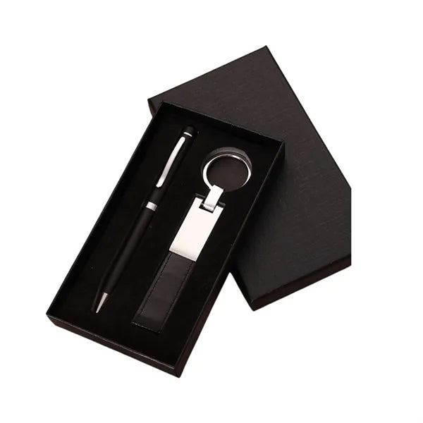 Brown Pu Keychain Set Pen Gift