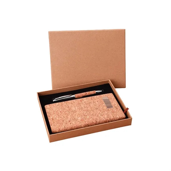 Cork Notebook And Leather Pen Gift Set