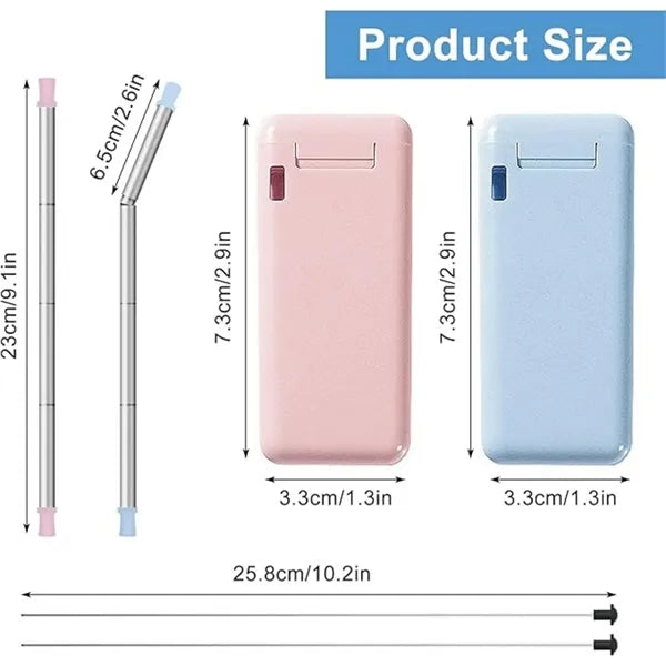 Collapsible Stainless Steel Straws With Silicone Tips