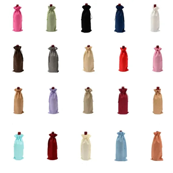 Linen Drawstring Wine Bag