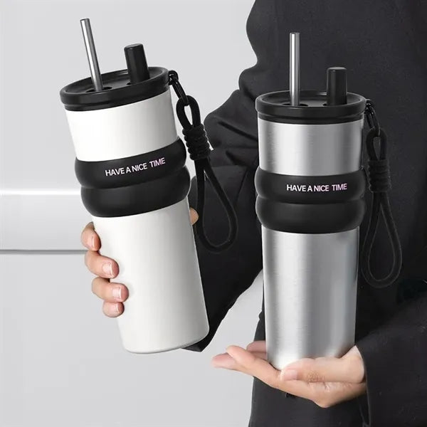 24OZ Large Ceramic Lined Car Tumbler With Straw