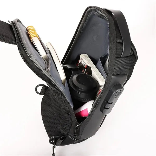 Sling Men Backpack Chest Storage Zipper Bag W/ Password