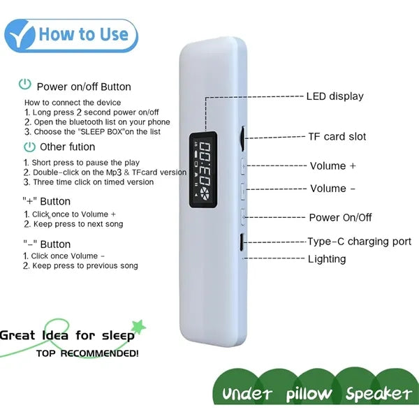 Bone Conduction Bluetooth Sleep Bar Under Pillow Speaker