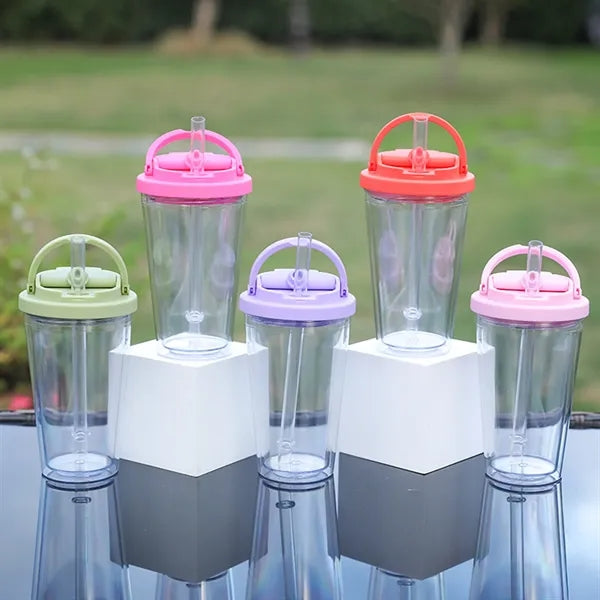 16oz Plastic Water Bottle with Straw