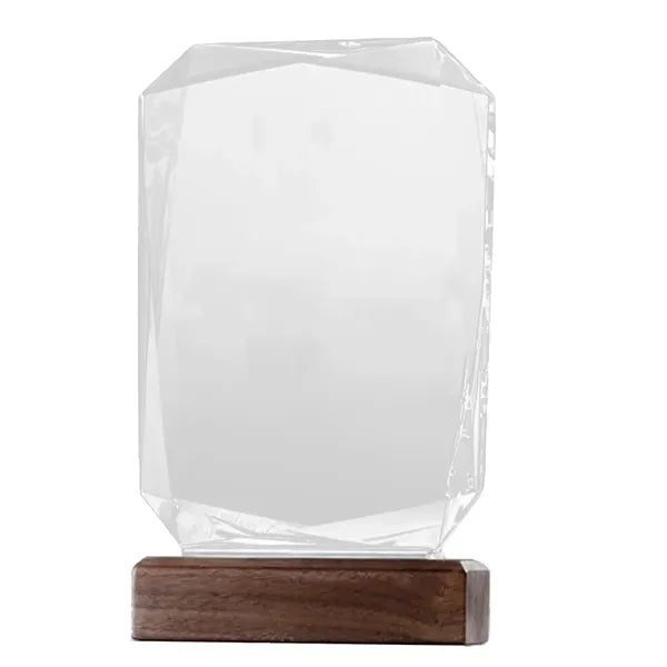 Rectangular K9 Crystal Award with Wooden Base