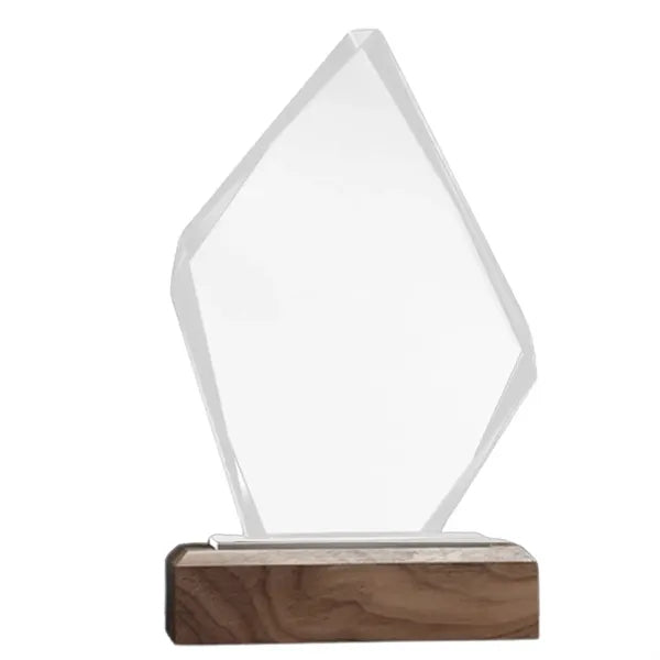 Pentagonal K9 Crystal Award with Wooden Base