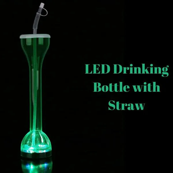 17 oz Green LED Flashing Yard Cup Glass Bottle with Straw