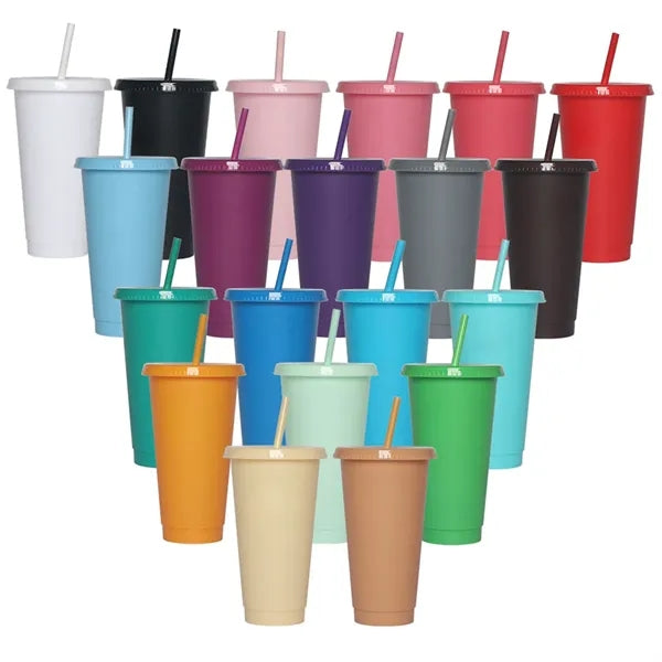 Large Capacity Heat-Resistant Plastic Tumbler with Straw Lid