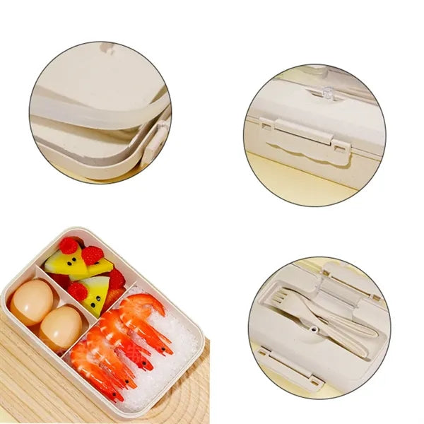 50MOQ Large Wheat Straw Lunch Box With Fork Spoon