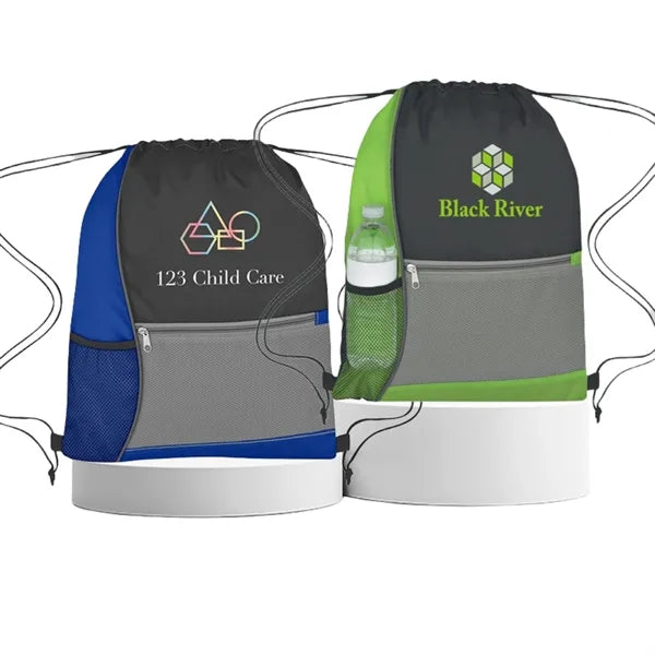 Tri-Colored Mesh Pocket Drawstring Backpack