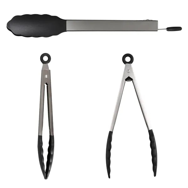 9" Stainless & Silicone Tongs