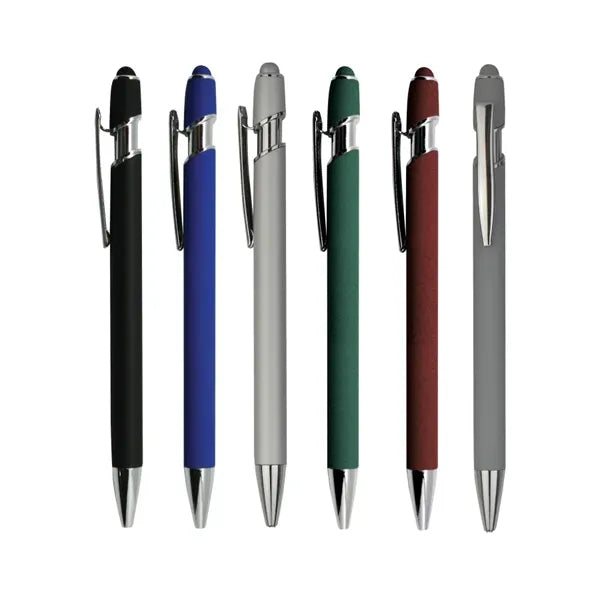 Soft Rubber Finish Click Metal Ballpoint Stylus Pen