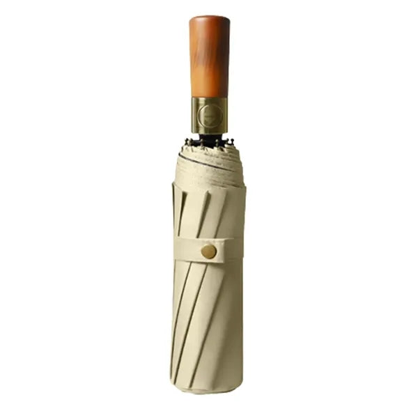 23-Inch Tri-Fold Automatic Umbrella With Original Wooden Han