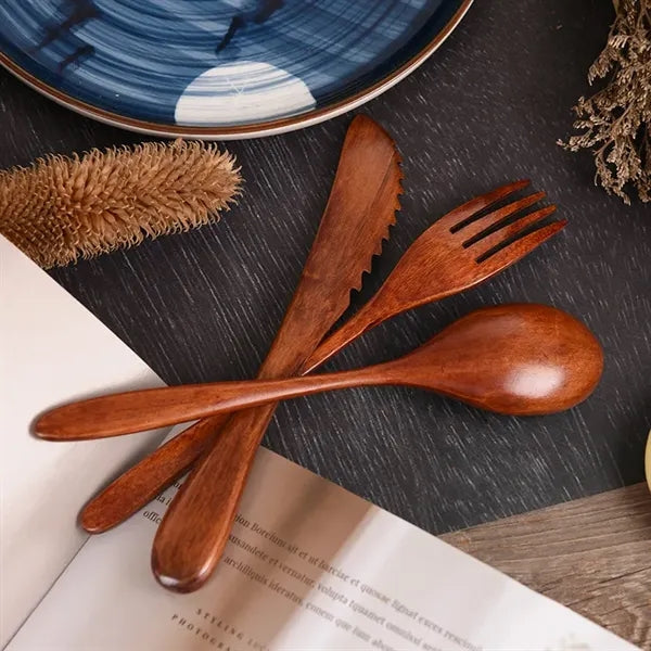 Portable Wooden Cutlery Set for Outdoor Picnics and Kids