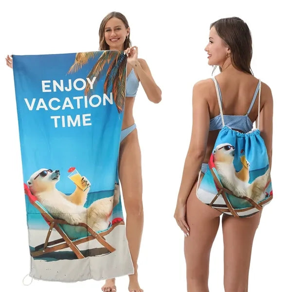 2 in 1 Foldable Microfiber Beach Towel Backpack