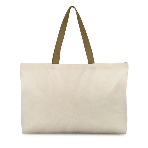 Wide Opening 6 Oz. Cotton Canvas Tote w/ Multi-Color Handles