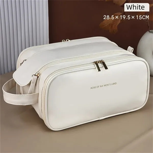 Pink PU Leather Travel Makeup Bag for Women with Hnadle
