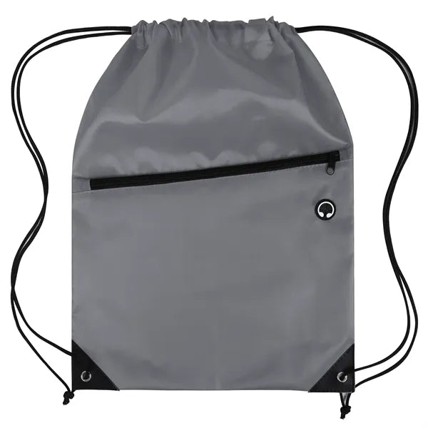 Polyester Drawstring Backpack with Front Zippered Pocket