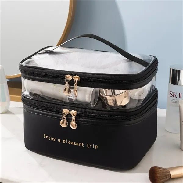 PU Leather Double Layer Large Organizer Bag