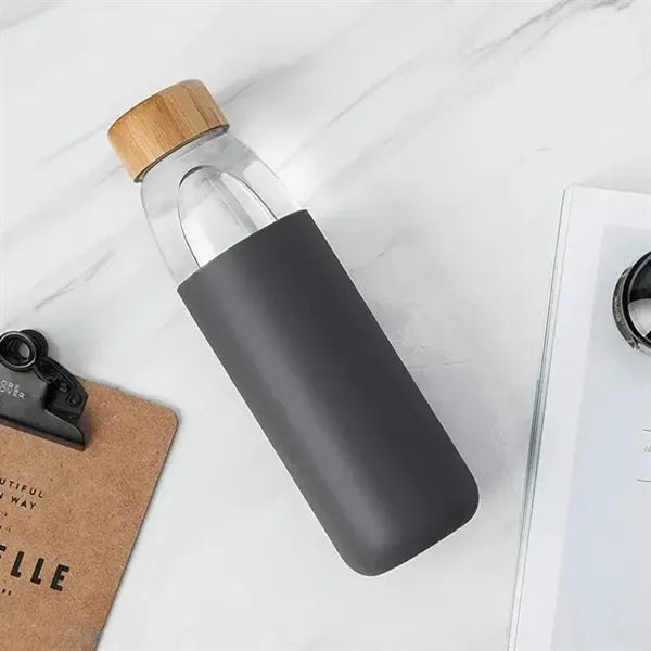 18oz Glass Water Bottle with Bamboo Lid and Silicone Sleeve