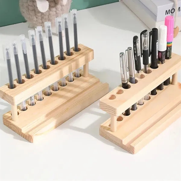 Wooden Desktop Pen Holder With Phone Stand Slot Organizer