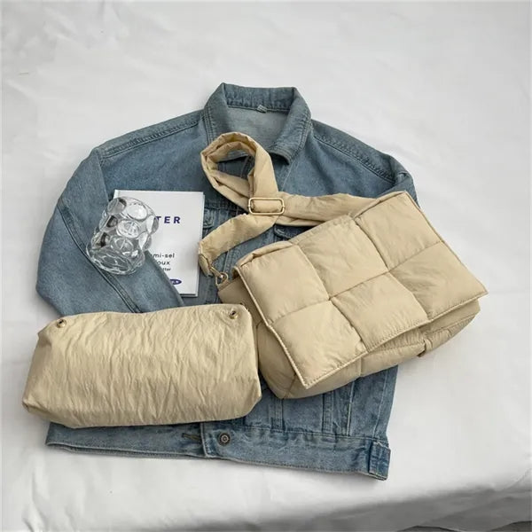 Puffer Shoulder Bag Nylon Padded Woven Handbag