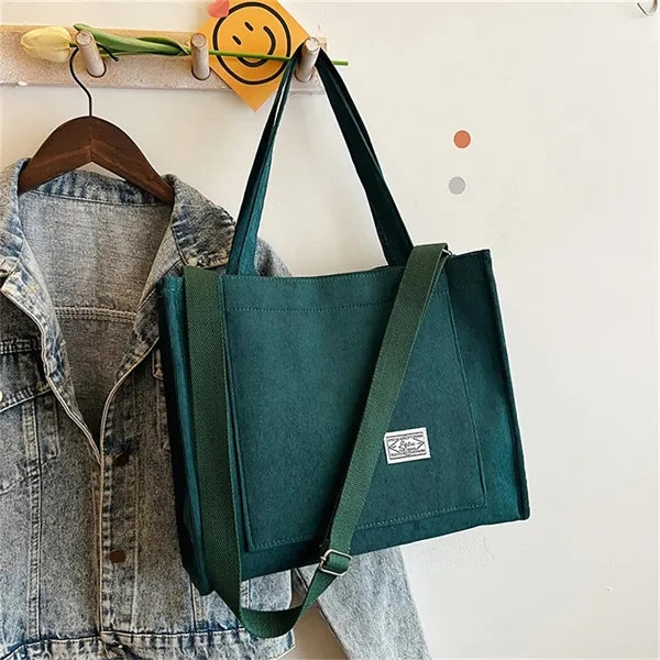 Corduroy Crossbody Tote Bag